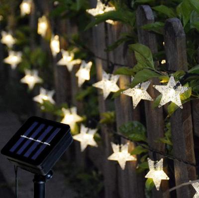 China Lightweight High Quality Solar String Lights Outdoor Solar Five-pointed Star Cooper Wire String Star Led Lamp String for sale