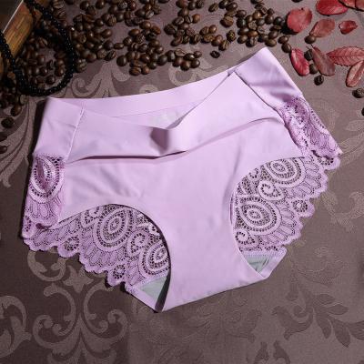 China Wholesale High Quality Antibacterial Lace Seamless Ladies Ice Silk Women's Underwear Mid Waist Hot Sale Lady's Lace Breathable Panties for sale