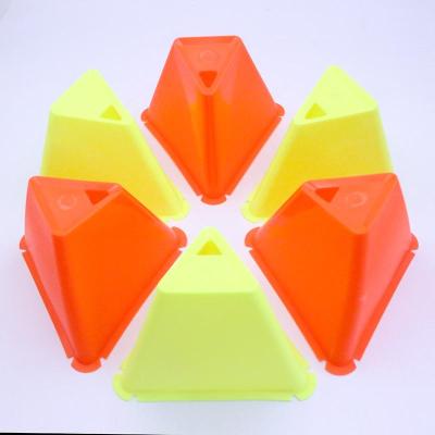 China Soccer Training Plastic 14cm Size Soccer Cones Triangle Field Marker Cones Sports Training Cones for sale