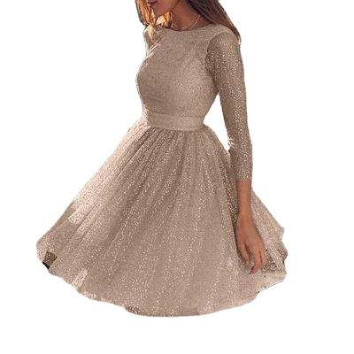 China 2021 New O-Neck Long-sleeves Washable Washable Casual Transparent Dresses for sale