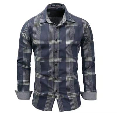 China Men's Breathable Breathable Shirts Long Sleeve New Spring Autumn Men Light Blue Denim Plaid Shirts for sale