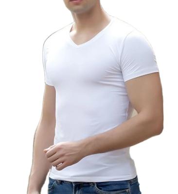 China Breathable Men's Solid Color Balance Summer Cotton V-Neck Half-Sleeve White T-Shirt for sale