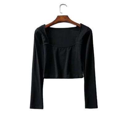 China Anti-pilling anti-pilling long sleeve solid color fashion ladies crop tops blouse women casual blouses for sale