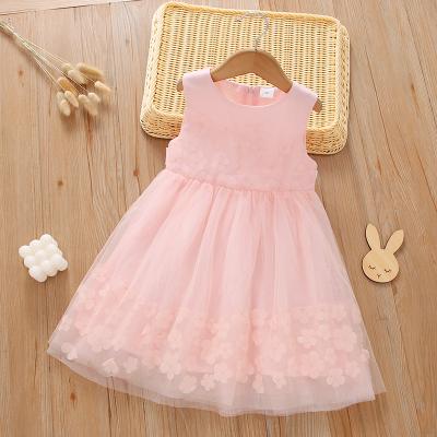 China Embroidery Floral Print Mesh Breathable Mesh Kids Dress A Line Casual Dress For Girl for sale