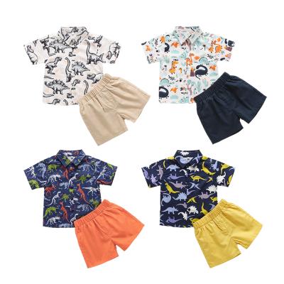 China 97% Polyester 97% Spandex 3% Children's Clothing Set Boys Shirt Cartoon Print Pattern Solid Color Shorts Kids Clothing for sale