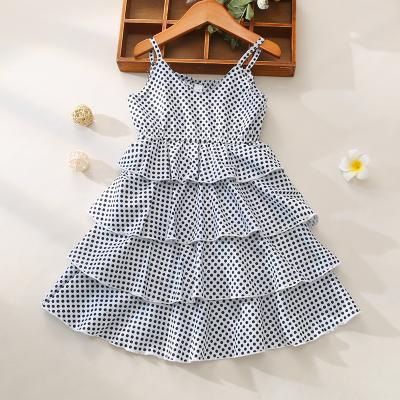 China Anti-Wrinkle Drop Shipping Ready Made Kids Dress Layered Cake Suspenders Dress Kids Clothing V-Neck Polka Dot Girl Party Casual Dress for sale