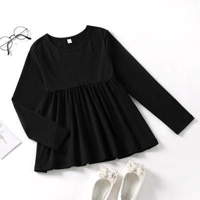 China Breathable 5-13T Spring Autumn Girls Solid Color Ribbed Blouse Black Girls Shirt Clothing For Girls for sale