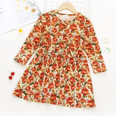 China Children's Dress Kids Girls' Dress Dresses Kids Floral Printing Dress Regular Hot Selling Girls' Long Sleeve Dress for sale