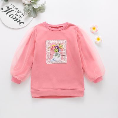 China Anti-wrinkle girls clothing spring drop toddler girls flowers print lace sleeve sweatshirt for kids baby hoodie for sale