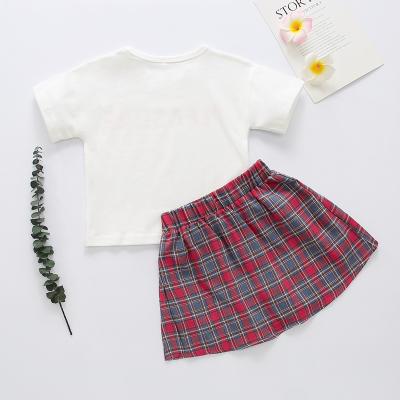 China Casual kids set clothes fanmifashion letter printing plaid culottes top set for sale