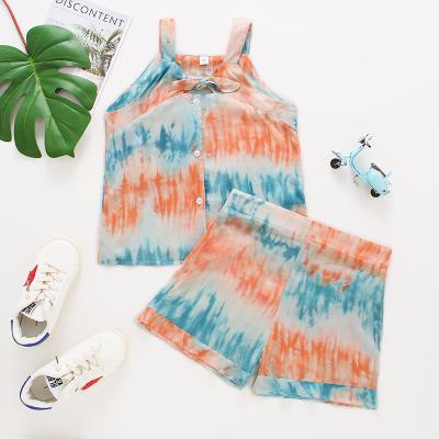 China Fashion\Comfortable\Durable Girl Clothes Knot Set Short Cami Top With Shorts Girls Tie Dye Kids Set Clothes for sale