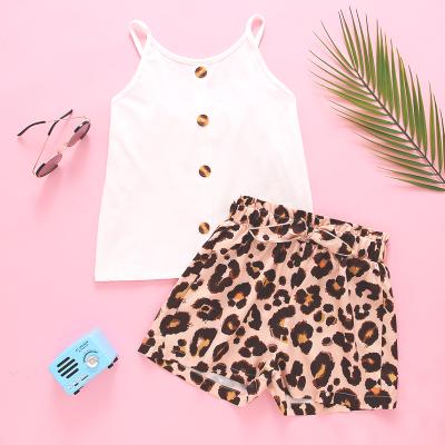 China Fashion\Comfortable\Durable Girl Clothes Girl Short Set Girls Button Front Cami Top And Leopard Print Shorts Kids Set Clothes for sale