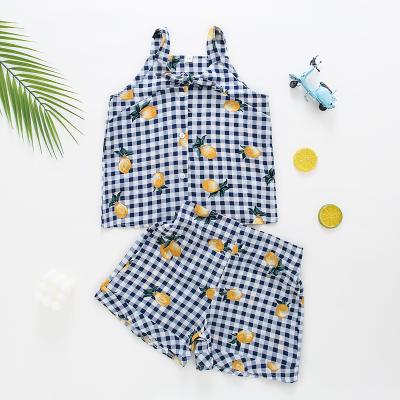 China Fashion\Comfortable Girl\Durable Clothes Girls Kids Plaid And Fruit Print Blouse And Shorts Set Kids Set Clothes for sale