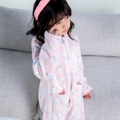 China Long Sleeve Girls Pajamas Pineapple Pattern Print Zipper Up Hooded Flannel Overalls Toddler Girls Set Clothing Wholesale for sale