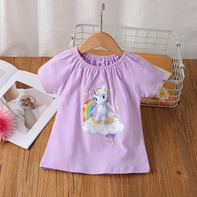 China Girls Anti-Shrink T-Shirt Rainbow Unicorn Pattern Girls Short Sleeve T-Shirt Girls Unicorn Shirt for sale