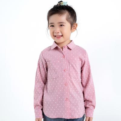 China Toddler Girls Breathable Polka Dot Chest Pocket Pink Embroidered Front Blouse for sale