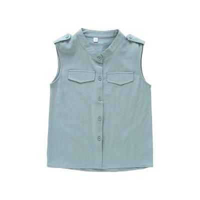 China Girls Solid Button Front Vest Blouse Girls Anti-Shrink Shirt for sale