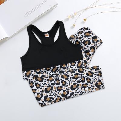 China Breathable kids wear wholesale girls leopard print band yoga sports upper and waist sports gaiters sports wear kids for sale