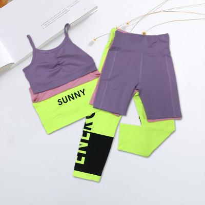 China Breathable Yoga Girls Letters Stripe Yoga Sports Clothes Set Kids Top And Waist Leggings Sports for sale