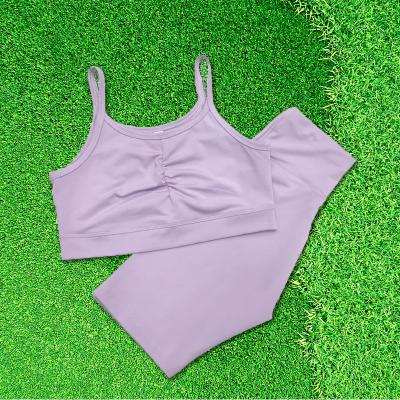 China Breathable Teen Sports Girls Solid Color Camisole Tops And Waist Sports Leggings Shorts Kids Set Clothes for sale