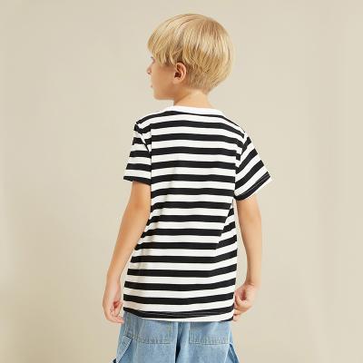 China Boys Girls COTTON Summer Striped Shirt Anti-Shrink Cartoon Embroidered Stickers Kids Summer Loungewear Tops for sale