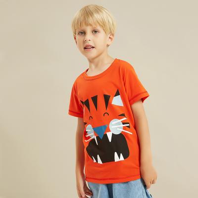 China Anti-Shrink Pattern Anti-Shrink Animal Print Tiger Cartoon Boy T-shirt Boys Summer Loungewear Red Tops Short Sleeve for sale