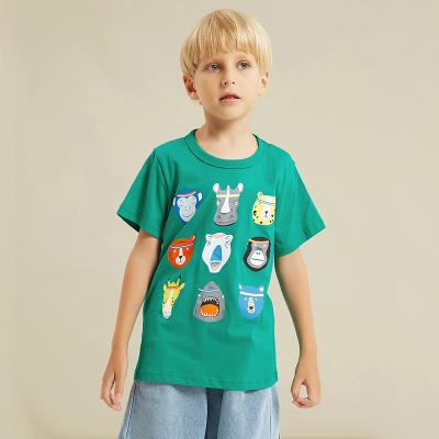 China Custom Girls Summer Anti-Shrink Boys Boys Leading Shirt Cute Animals Print Cotton Short Sleeve Tee for sale