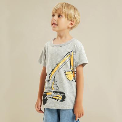 China Custom Cute Pattern Kids Car Truck Crane Print Cotton Anti-shrink Tee Anti-shrink Tee Boys Girls Cartoon Short Sleeve Top for sale