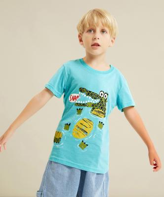 China Cartoon dinosaur boys printing green short sleeve animal anti-shrink T-shirt boys casual outfits tops for sale