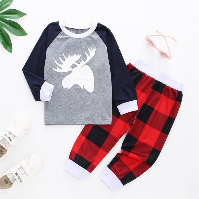 China Casual Toddler Boy Cartoon Christmas Fawn Pattern Pajamas Set for sale