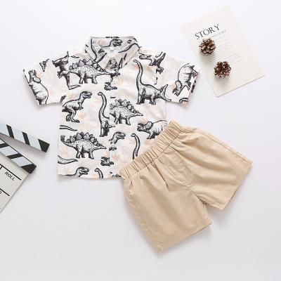 China 97% Polyester 97% Spandex 3% Kids Clothing Set Boys Shirt Set Cartoon Pattern Solid Color Shorts for sale