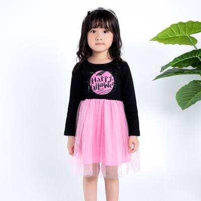 China Breathable Girls Dress Halloween Girls Letter Print Gauze Dress Casual Dress For Girl for sale