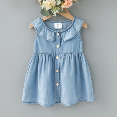 China Sweet Summer 9M-5T Girls Dresses Denim Swing Skirt Button Front Babies Dress Designs for sale