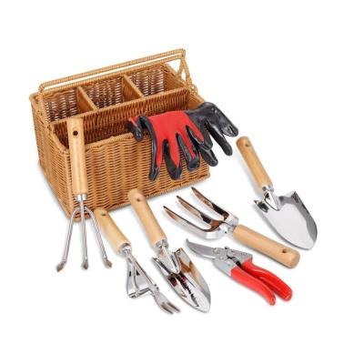 China 8 Piece Stainless Steel Garden Tools Mini Handy Tools Portable Kids Heavy Duty Gardening Tool Kit 8 Piece With Basket For Women Men for sale