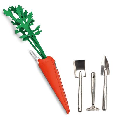 China Portable Gardening Tool Gift Set Carrot Bag Stainless Steel Hand Gardening Tools Kit Shovel Rakes Kids Cute Garden Tools Kit for sale