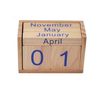 China Screen Printing Desktop Fine Wood Perpetual English-Arabic Block Wooden Appearance Calendar for sale