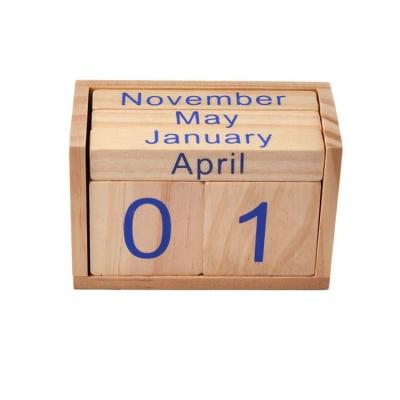 China Screen Printing Desktop Fine Wood Perpetual English-Arabic Block Wooden Appearance Calendar for sale