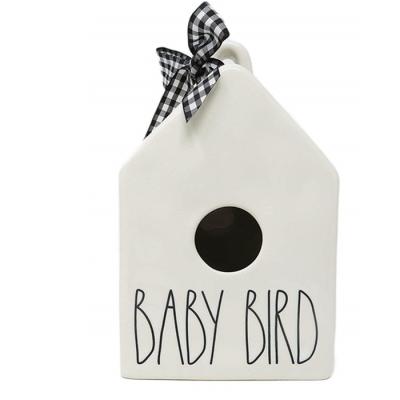 China Viable Ceramic Flower Bird House LL Baby Bird Square Aviary With Black And White Plaid Ribbon for sale