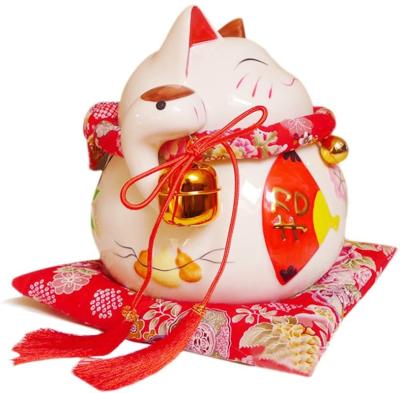 China Maneki Neko Lucky Cat Coin Bank Style Red Large White Ceramic Fan Piggy Bank 8