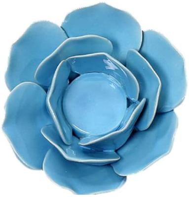 China Lotus Candle Holder Tea Lights Home Ceramic Candle Holder Flower Decoration Home Decor (Blue) for sale