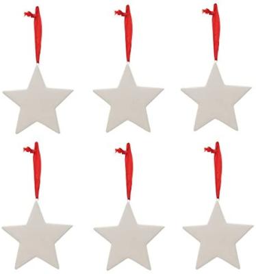 China Christmas Decoration White Clay Ceramic Figurine Ready To Paint Ceramic Christmas Ornaments, 3.5 Inch Star Shape, Pack Of 6 for sale