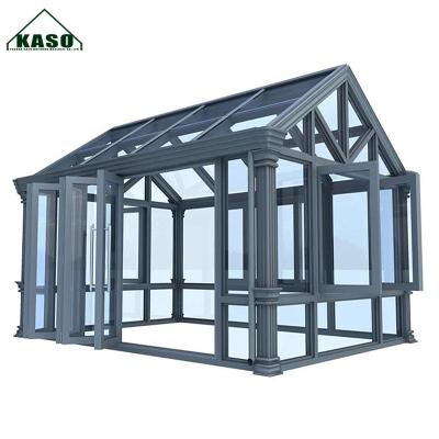 China Modern 4 Season Australia Addition Polygon Tempered Glass Greenhouse Sliding Doors Prefab Kit Sunroom Glass House for sale