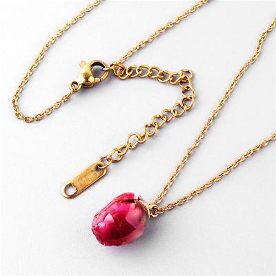 China Fashion Necklaces Jewelry Religious Design Real Red Rose Pendant With Gold Plated Necklace Adjustable Chain For Women for sale