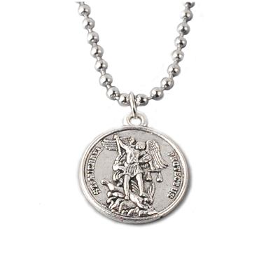 China Religious Gifts Catholic St Christopher And St Michael Promotion Round Pendant With Stainless Steel Chain Necklace for sale