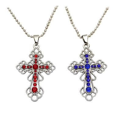 China 2021 New Product Religious Hop Pendant Personality Religious Blue And Red Color Cross Hip Style Keepsake Necklace for sale