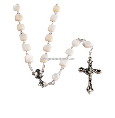 China Irregular White Irregular Seashell Rosary Beads Necklace, Seashell Beads Rosary for sale