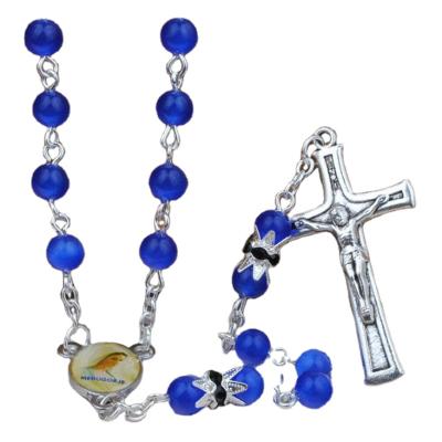 China Kingme's Catholic Glass Cat Eyes Beads Rosary Necklace Religious Jewelry Religious Necklaces for sale