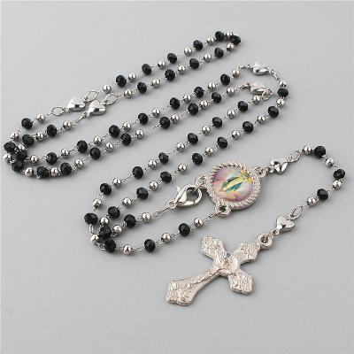 China 2x2mm Religious Crystal Beads with Steel Beads and 2mm Catholic Stainless Steel Mini Chain Rosary Necklaces for sale