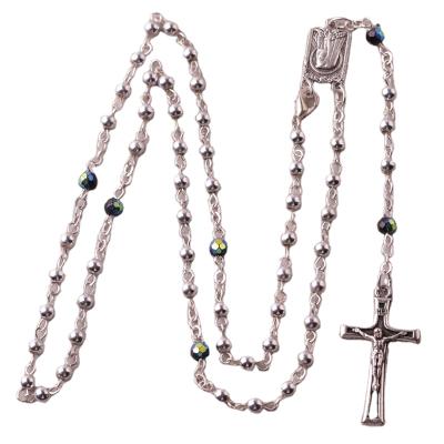 China Factory Wholesale Custom Christian 4mm Silver Color Religious Beads Mini Catholic Items Rosary Chain Jewelry Religious Cross Necklace for sale