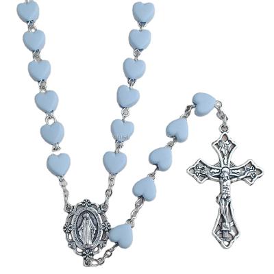 China New Religious Heart Beads Catholic Rosary Necklace With Virgin Mary Medal Centerpirce And Crcifix Pendant for sale